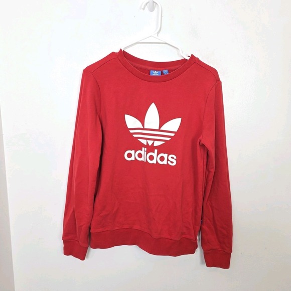 adidas Tops - Adidas Red White Trefoil Comfy Athleisure Lounge Sporty Sweatshirt Size Small